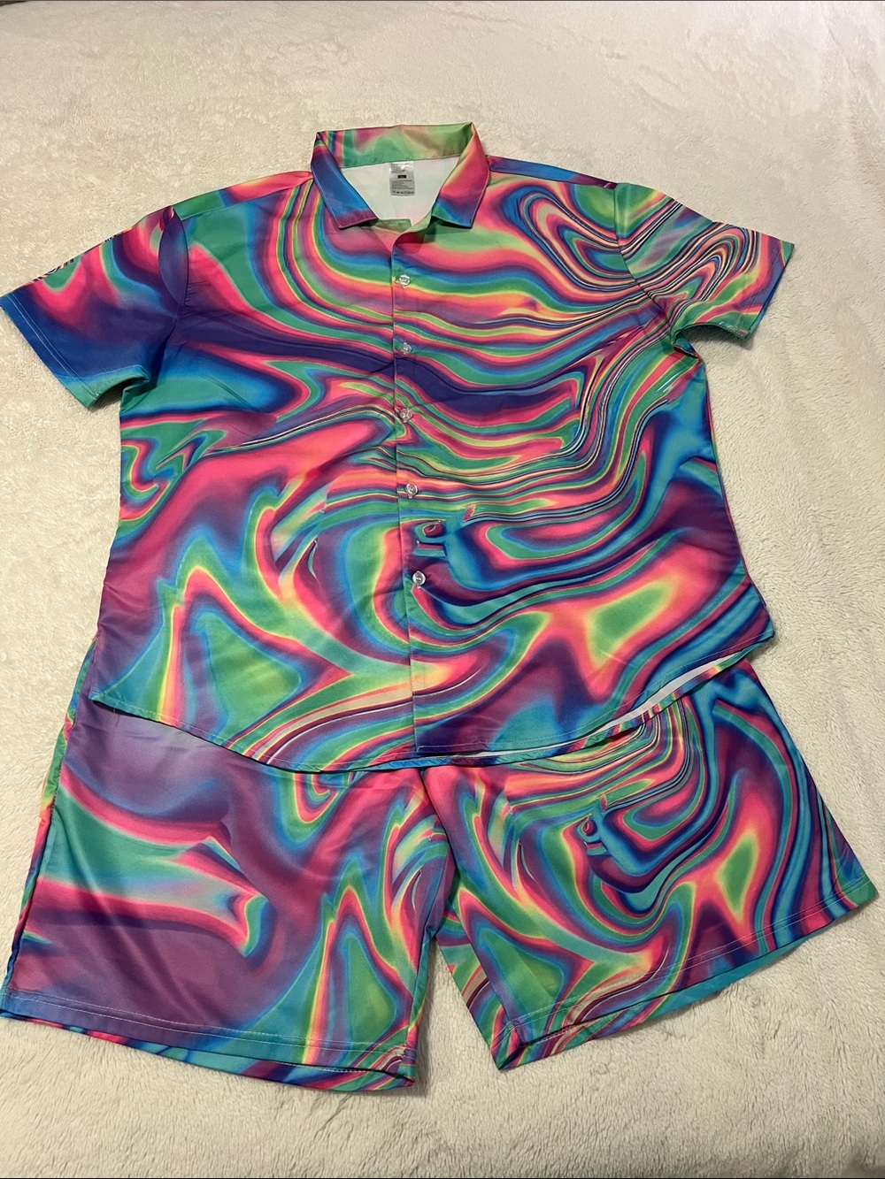 Psychedelic Swirl Short Set in Rainbow Colors